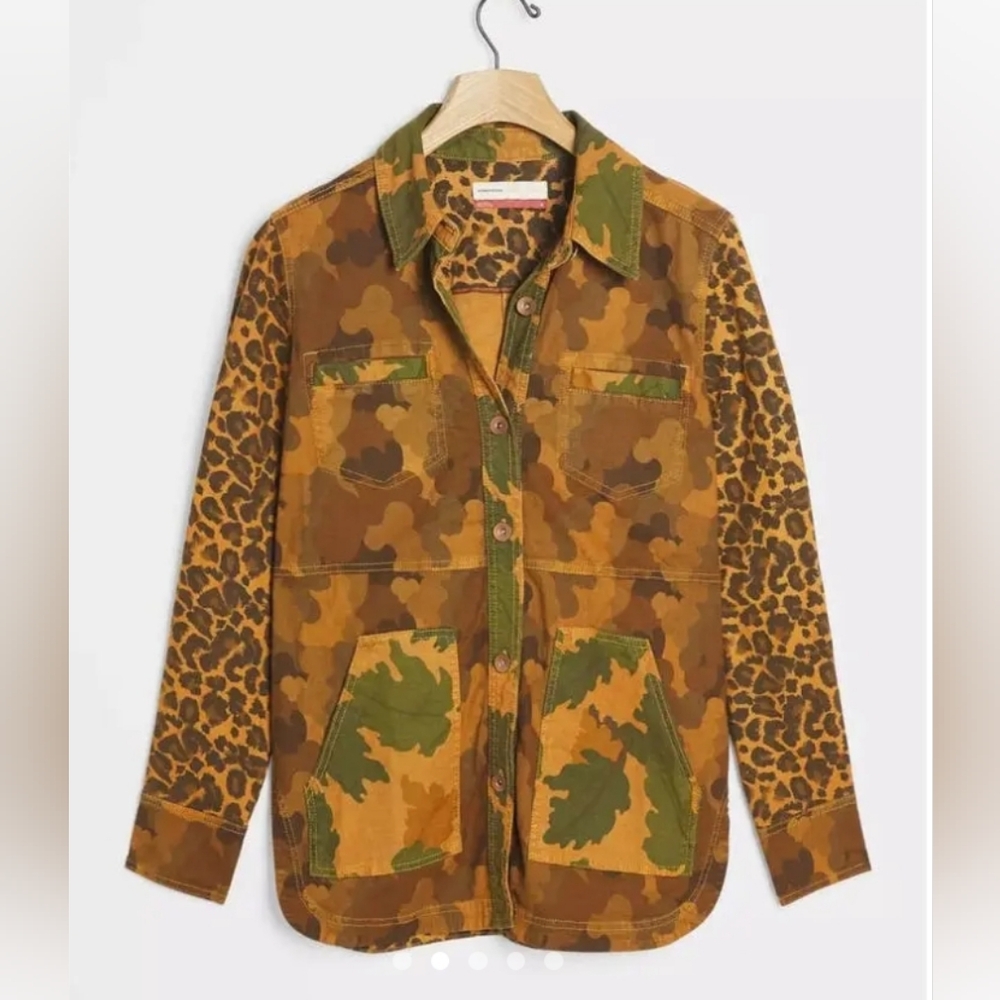 Anthropologie Pilcro Camo Leopard Jacket Utility Shirt Shacket Size XS